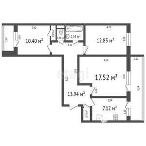 3-к квартира, вторичка, 56м2, 4/4 этаж