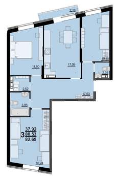 3-к квартира, строящийся дом, 81м2, 6/9 этаж