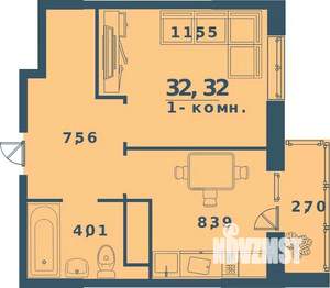 1-к квартира, строящийся дом, 32м2, 3/18 этаж