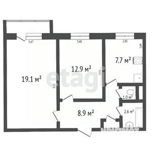 2-к квартира, вторичка, 53м2, 6/10 этаж