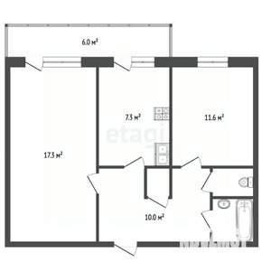 2-к квартира, вторичка, 52м2, 3/9 этаж