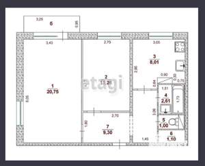 2-к квартира, вторичка, 54м2, 4/9 этаж