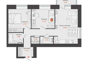 2-к квартира, вторичка, 63м2, 4/9 этаж