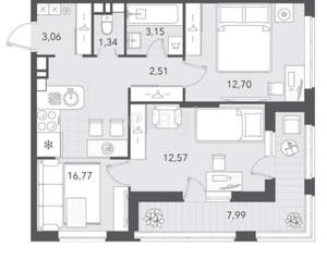 2-к квартира, вторичка, 56м2, 9/10 этаж