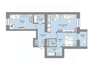 2-к квартира, строящийся дом, 69м2, 7/9 этаж