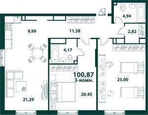 3-к квартира, строящийся дом, 101м2, 23/24 этаж