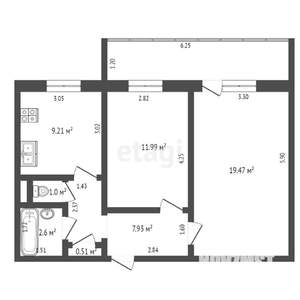 2-к квартира, вторичка, 53м2, 8/10 этаж