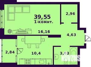 1-к квартира, строящийся дом, 40м2, 20/24 этаж