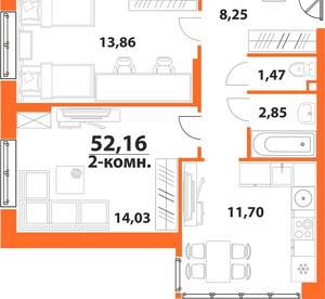 2-к квартира, вторичка, 52м2, 8/24 этаж