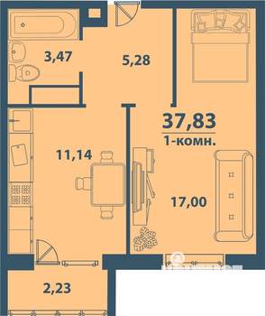 1-к квартира, строящийся дом, 38м2, 7/77 этаж