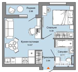 2-к квартира, вторичка, 34м2, 7/9 этаж