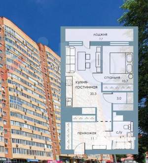 2-к квартира, вторичка, 51м2, 18/19 этаж