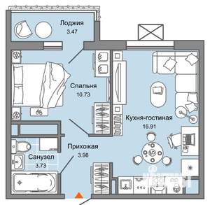 2-к квартира, вторичка, 37м2, 9/9 этаж