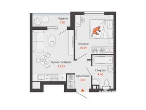 1-к квартира, вторичка, 33м2, 3/8 этаж