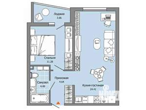 1-к квартира, вторичка, 47м2, 4/9 этаж