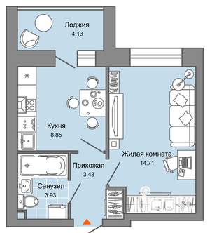 1-к квартира, вторичка, 33м2, 7/7 этаж