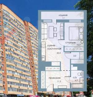 2-к квартира, вторичка, 51м2, 18/23 этаж