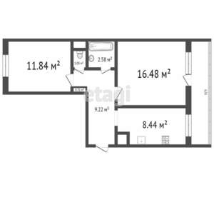 2-к квартира, вторичка, 50м2, 1/5 этаж