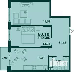 2-к квартира, строящийся дом, 60м2, 18/24 этаж