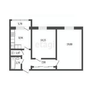 2-к квартира, вторичка, 54м2, 1/9 этаж