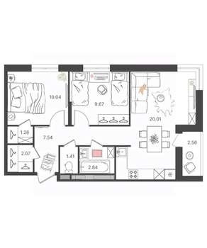 3-к квартира, вторичка, 55м2, 11/16 этаж