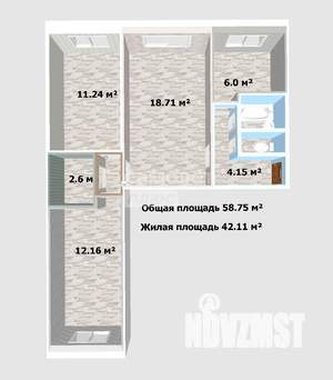 3-к квартира, вторичка, 59м2, 1/5 этаж