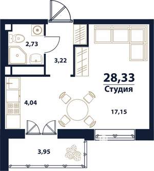 1-к квартира, строящийся дом, 28м2, 12/16 этаж