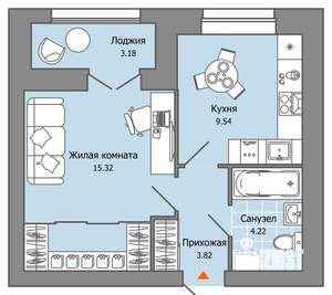 1-к квартира, вторичка, 35м2, 4/9 этаж