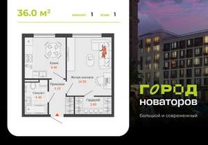 1-к квартира, вторичка, 36м2, 1/8 этаж