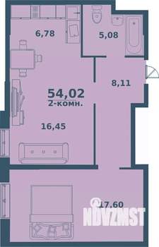2-к квартира, строящийся дом, 54м2, 1/18 этаж