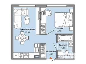 1-к квартира, строящийся дом, 36м2, 1/7 этаж