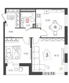2-к квартира, вторичка, 56м2, 9/16 этаж