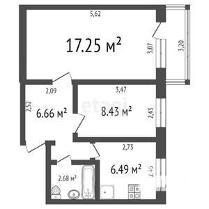 2-к квартира, вторичка, 42м2, 5/5 этаж