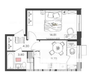 1-к квартира, вторичка, 38м2, 6/13 этаж