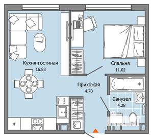 2-к квартира, вторичка, 37м2, 2/7 этаж