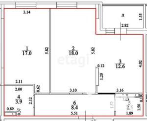 2-к квартира, вторичка, 62м2, 5/8 этаж