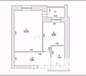 1-к квартира, вторичка, 45м2, 6/9 этаж