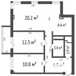 3-к квартира, вторичка, 68м2, 13/18 этаж