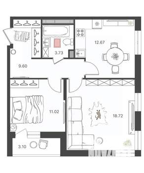 2-к квартира, вторичка, 56м2, 12/16 этаж