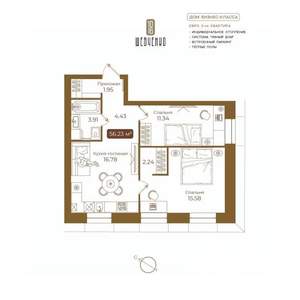 2-к квартира, вторичка, 56м2, 5/5 этаж
