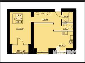1-к квартира, вторичка, 46м2, 3/6 этаж