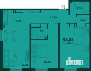 3-к квартира, строящийся дом, 99м2, 24/24 этаж