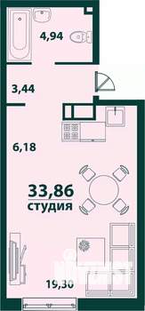 1-к квартира, строящийся дом, 34м2, 11/24 этаж