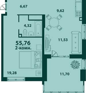 2-к квартира, вторичка, 56м2, 16/24 этаж