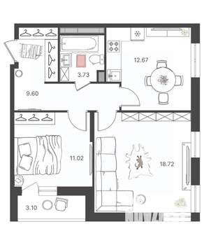 2-к квартира, вторичка, 56м2, 7/16 этаж