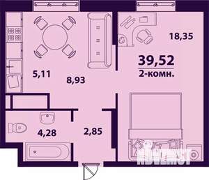 2-к квартира, строящийся дом, 40м2, 13/24 этаж