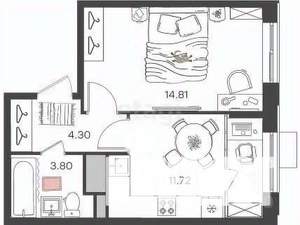 2-к квартира, вторичка, 34м2, 3/24 этаж