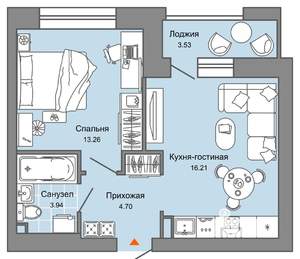 2-к квартира, вторичка, 40м2, 7/7 этаж