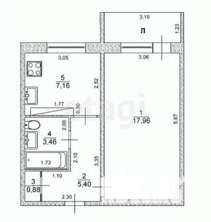 1-к квартира, вторичка, 35м2, 3/9 этаж