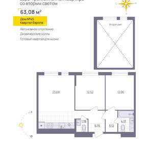 2-к квартира, вторичка, 63м2, 13/13 этаж